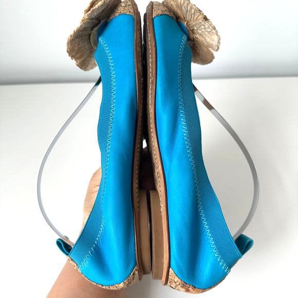 CHANEL Camellia Turquoise Leather Cork Cap Toe CC Logo Ballet Flats IT 37.5 C - Picture 6 of 16